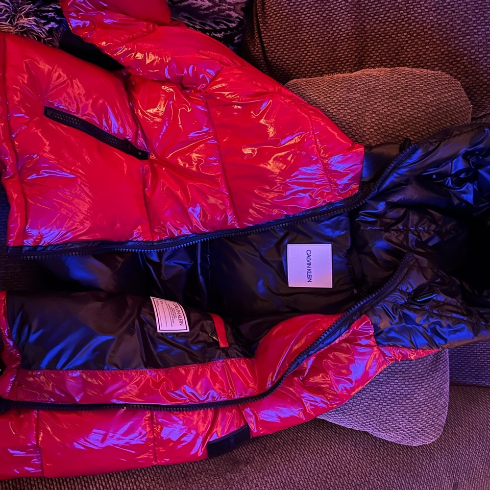 Calvin Klein Kids Shiny Red and Black Puffer Coat